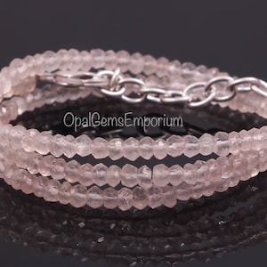 Natural Rose Quartz Beads Necklace, Rose Quartz Beads Necklace 16 Inch, Rose Quartz Faceted Rondelle Beads Necklace, Gifted Jewellery