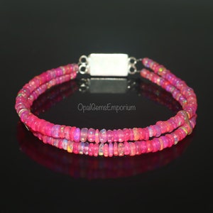 Natürliche rosa äthiopische Opal Perlen Armband, Opal Perlen Armband, Welo Feueropal Perlen 7 Zoll Armband, rosa Opal Armband, begabter Schmuck