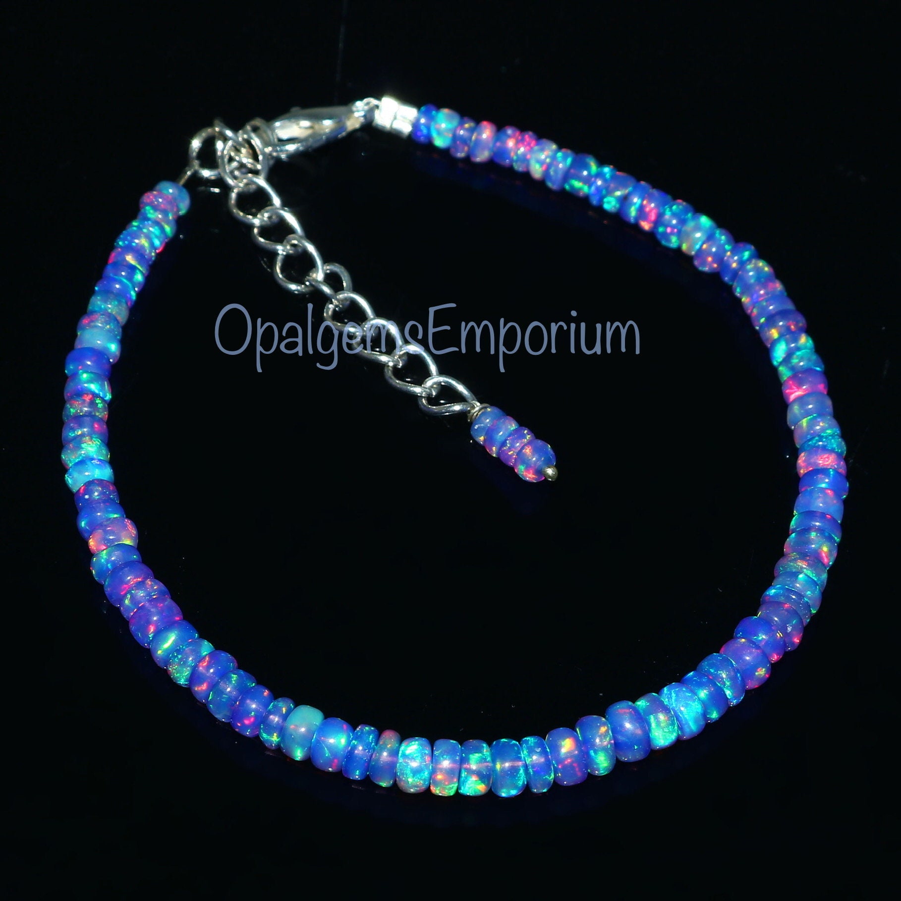Natural Ethiopian Purple Fire Opal Smooth Rondelle Beads Bracelet 7 ...