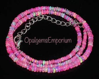 Collar de cuentas de ópalo etíope rosa natural, collar de cuentas de ópalo, collar de cuentas de ópalo de fuego Welo de 40 cm, collar de ópalo rosa, joyería de regalo