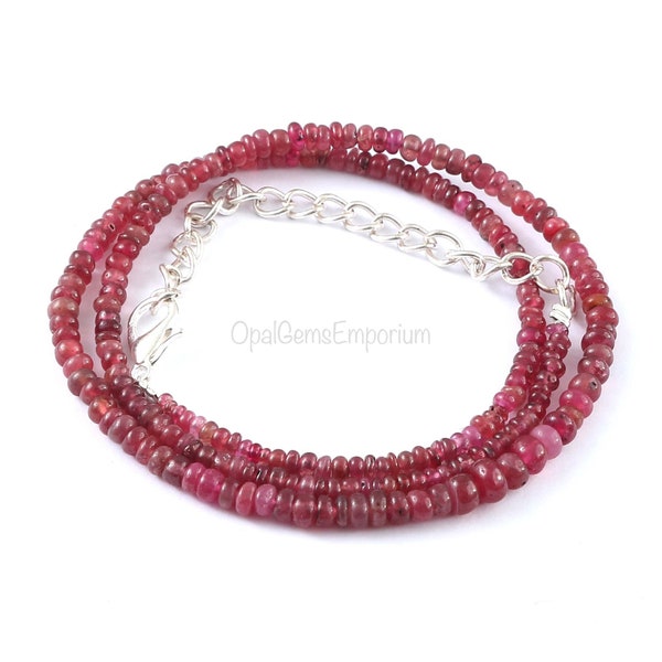 Genuine Ruby Beads Necklace, Smooth Rondelle beads Necklace, Unheated Ruby Gemstone Necklace, Gift For Her, July Birthstone, Gifted Jewelry