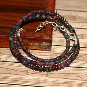 Top Quality Black Ethiopian Opal Necklace, Black Opal Beads Necklace, Rainbow Fire Black Opal, Gemstone Necklace, Opal Necklace 16 Inches