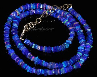 Ethiopian Blue Opal Necklace, Opal Heishi BeadsNecklace, Square Beads Necklace, Opal Necklace 17.5 Inch, Opal Jewelry, Gifted Jewelry