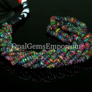 Natural Black Ethiopian Welo Fire Opal Beads Necklace, Black Opal Beads Necklace, Gemstone Necklace, Welo Fire Necklace, October Birthstone