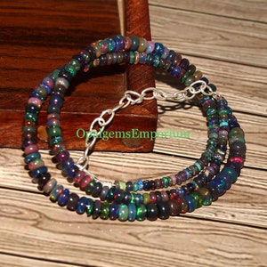 Genuine Black Ethiopian Opal Necklace, Black Opal beads Necklace, Fire Black Opal  Necklace, Opal Jewelry, Black Opal Necklace 17 Inches