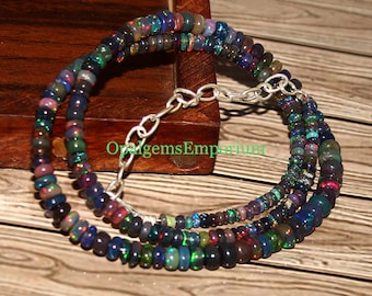 Genuine Black Ethiopian Opal Necklace, Black Opal beads Necklace, Fire Black Opal  Necklace, Opal Jewelry, Black Opal Necklace 17 Inches