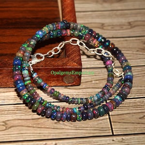 Genuine Black Ethiopian Opal Necklace, Black Opal beads Necklace, Fire Black Opal  Necklace, Opal Jewelry, Black Opal Necklace 16 Inches