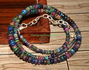 Genuine Black Ethiopian Opal Necklace, Black Opal beads Necklace, Fire Black Opal  Necklace, Opal Jewelry, Black Opal Necklace 16 Inches