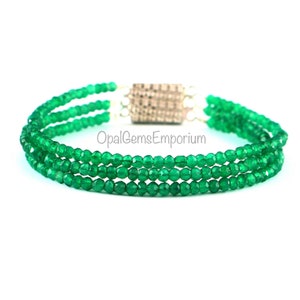 Natural Green Onyx Beads Bracelet, 3 Strands Green Onyx Faceted Rondelle Beads Bracelet, Green Onyx Bracelet 7 Inch, Handmade Jewelry, Gift