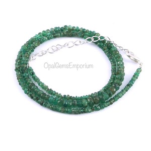 Genuine Zambian Emerald Beaded Necklace, Emerald Beads Necklace, Emerald Jewellery, Emerald Rondelle Faceted bead Necklace, Gifted Jewelry