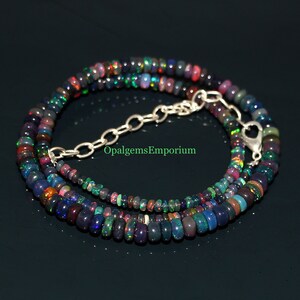 Natural Black Ethiopian Opal Necklace, Black Opal Necklace, Black Opal Rondelle Beads Necklace, Opal Jewelry, Fire Black Necklace 16 Inches