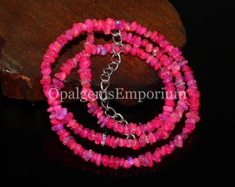 Collar de ópalo auténtico, collar de cuentas de ópalo rosa fuego, collar de ópalo sin tallar, piedra natal de octubre, collar de ópalo, regalo para ella