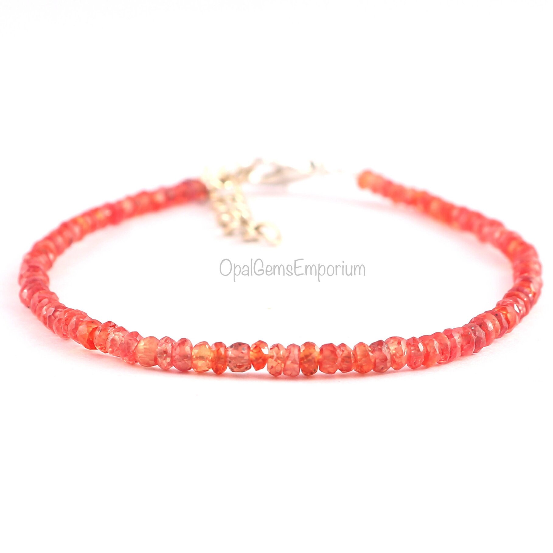 オレンジサファイアブレスレット 天然オレンジサファイア宝石ファセットロンデルビーズブレスレット7