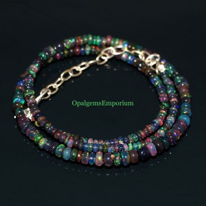 Natural Black Ethiopian Opal Necklace, Black Opal Necklace, Black Opal Rondelle Beads Necklace, Opal Jewelry, Fire Black Necklace 17 Inches