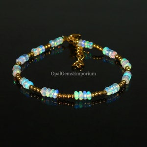 Natural Ethiopian Opal Bracelet, Opal Bracelet, Opal Beaded Bracelet, Gemstone Bracelet, AA++ Grade Opal, October Birthstone, Gifted Jewelry