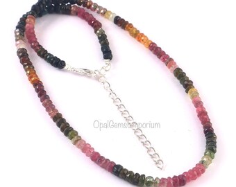 Natural Multi Tourmaline Beads Necklace, Tourmaline Necklace 16 Inches, Multi Tourmaline Necklace, Gemstone Necklace, Gifted Jewelry #8046