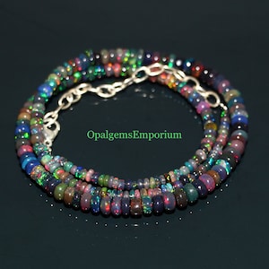 Genuine Black Ethiopian Opal Necklace, Black Opal beads Necklace, Fire Black Opal  Necklace, Opal Jewelry, Black Opal Necklace 16 Inches