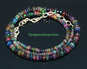 Genuine Black Ethiopian Opal Necklace, Black Opal beads Necklace, Fire Black Opal  Necklace, Opal Jewelry, Black Opal Necklace 16 Inches