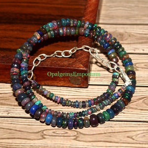 Genuine Black Ethiopian Opal Necklace, Black Opal beads Necklace, Fire Black Opal  Necklace, Opal Jewelry, Black Opal Necklace 17 Inches