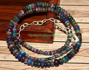 Genuine Black Ethiopian Opal Necklace, Black Opal beads Necklace, Fire Black Opal  Necklace, Opal Jewelry, Black Opal Necklace 17 Inches