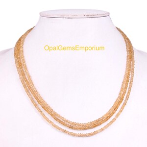 Natural Citrine Gemstone Beads Necklace, Citrine Beads 3 Strand Necklace, Citrine Faceted Beads Necklace 20 Inch, Gifted Jewelry