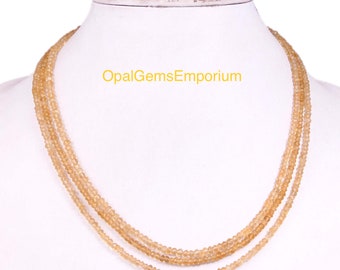 Natural Citrine Gemstone Beads Necklace, Citrine Beads 3 Strand Necklace, Citrine Faceted Beads Necklace 20 Inch, Gifted Jewelry
