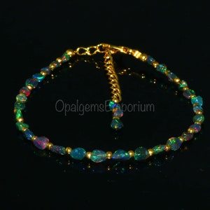 Pulsera de ópalo negro etíope natural de 18 cm (7 pulgadas), pulsera de ópalo de fuego, ópalo pulido, pulsera de ópalo negro, joyería de ópalo, regalo para ella