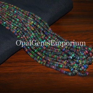 Natural Black Ethiopian Welo Fire Opal Beads Necklace, Black Opal Smooth Beads Necklace,Gemstone Necklace, Welo Fire Necklace,Gifted Jewelry