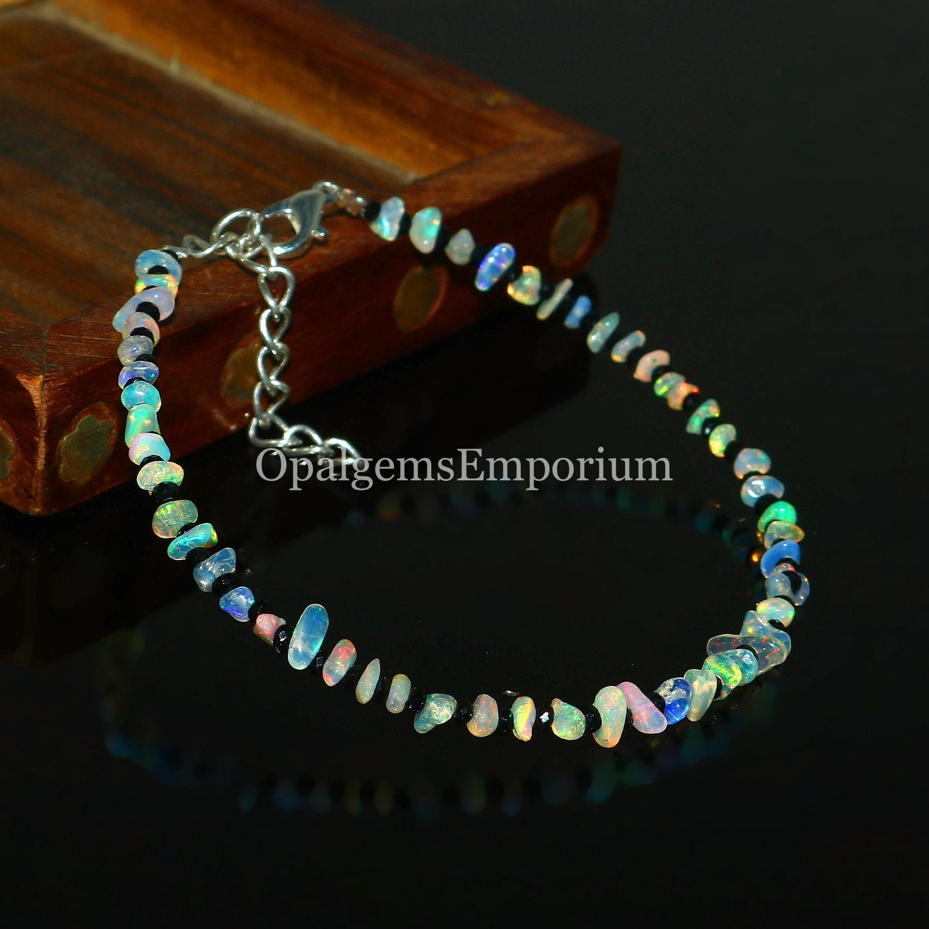 本物のオパールブレスレット、ファイアーオパールビーズブレスレット