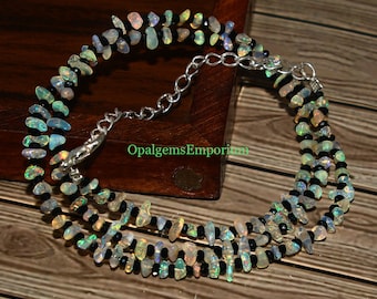 Genuine Opal Necklace, Fire Opal Beads Necklace, Black Spinel Beads Necklace, Opal Uncut Necklace, October Birthstone, Gemstone Necklace
