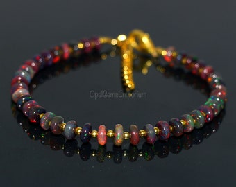 Genuine Black Ethiopian Opal Beads Bracelet 7 Inches, Fire Opal Bracelet, Opal Bracelet, Black Opal Bracelet, Opal Jewelry, Gift for her