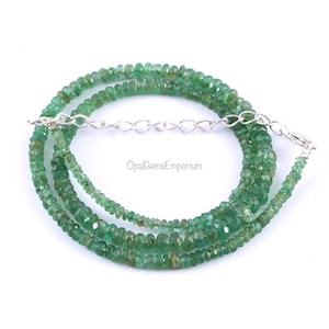 Genuine Zambian Emerald Beaded Necklace, Emerald Beads Necklace, Emerald Jewellery, Emerald Rondelle Faceted bead Necklace, Gifted Jewelry