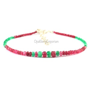 Bracelet perles rubis naturels, Bracelet perles émeraudes, Bracelet perles rubis non chauffés, Bracelet perles rubis rondelles à facettes, Bracelet délicat