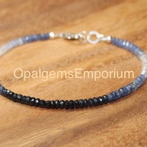 Top Quality Natural Blue Sapphire Gemstone Rondelle Faceted Beads Bracelet 7 Inches,Blue Sapphire Shaded Rondelle Beads Bracelet 3 To 3.5 MM