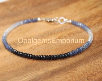 Top Quality Natural Blue Sapphire Gemstone Rondelle Faceted Beads Bracelet 7 Inches,Blue Sapphire Shaded Rondelle Beads Bracelet 3 To 3.5 MM