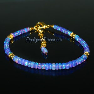 AAA++ Grade Natural Ethiopian Purple Fire Opal Rondelle Beads Bracelet 7.5 Inches, Fire Opal Bracelet, Opal Beads Bracelet, Lavender Opal