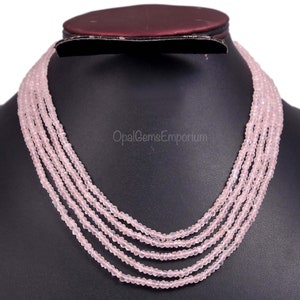 Natural Rose Quartz Beads Necklace, Rose Quartz Beads Necklace 16 Inch, Rose Quartz Faceted Rondelle Beads Necklace, Gifted Jewellery