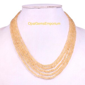 Natural Citrine Gemstone Beads Necklace, Citrine Beads 5 Strand Necklace, Citrine Faceted Beads Necklace 17 Inches, Gifted Jewelry
