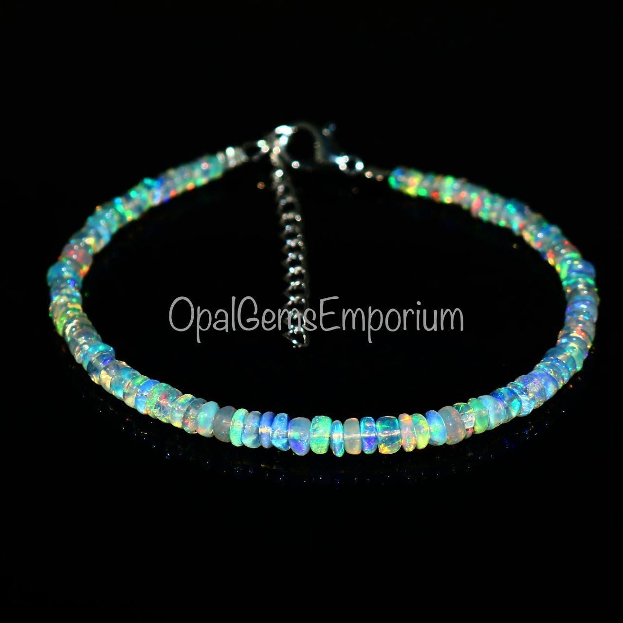 Real Opal Ethiopian Beaded Bracelet, Fire Opal Bracelet, Natural AAA++ Opal Bracelet 7 Inches, Opal Bracelet, Tiny Bracelet, Gifted Jewelry