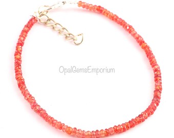 オレンジサファイアブレスレット 天然オレンジサファイア宝石ファセットロンデルビーズブレスレット7