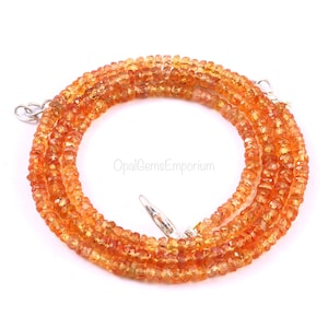 Natural Orange Sapphire Gemstone Faceted Rondelle Beads Necklace 16 Inches, Orange Sapphire Beads Necklace, Sapphire Necklace,