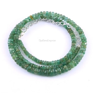 Genuine Zambian Emerald Beaded Necklace, Emerald Beads Necklace, Emerald Jewellery, Emerald Rondelle Faceted bead Necklace, Gifted Jewelry