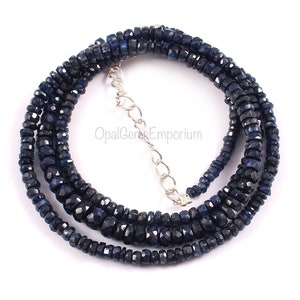 Natural Blue Sapphire Gemstone Beads 1 Strand Necklace,Blue Sapphire Faceted Beads, Top Quality Sapphire Beads Necklace 19.5 Inches