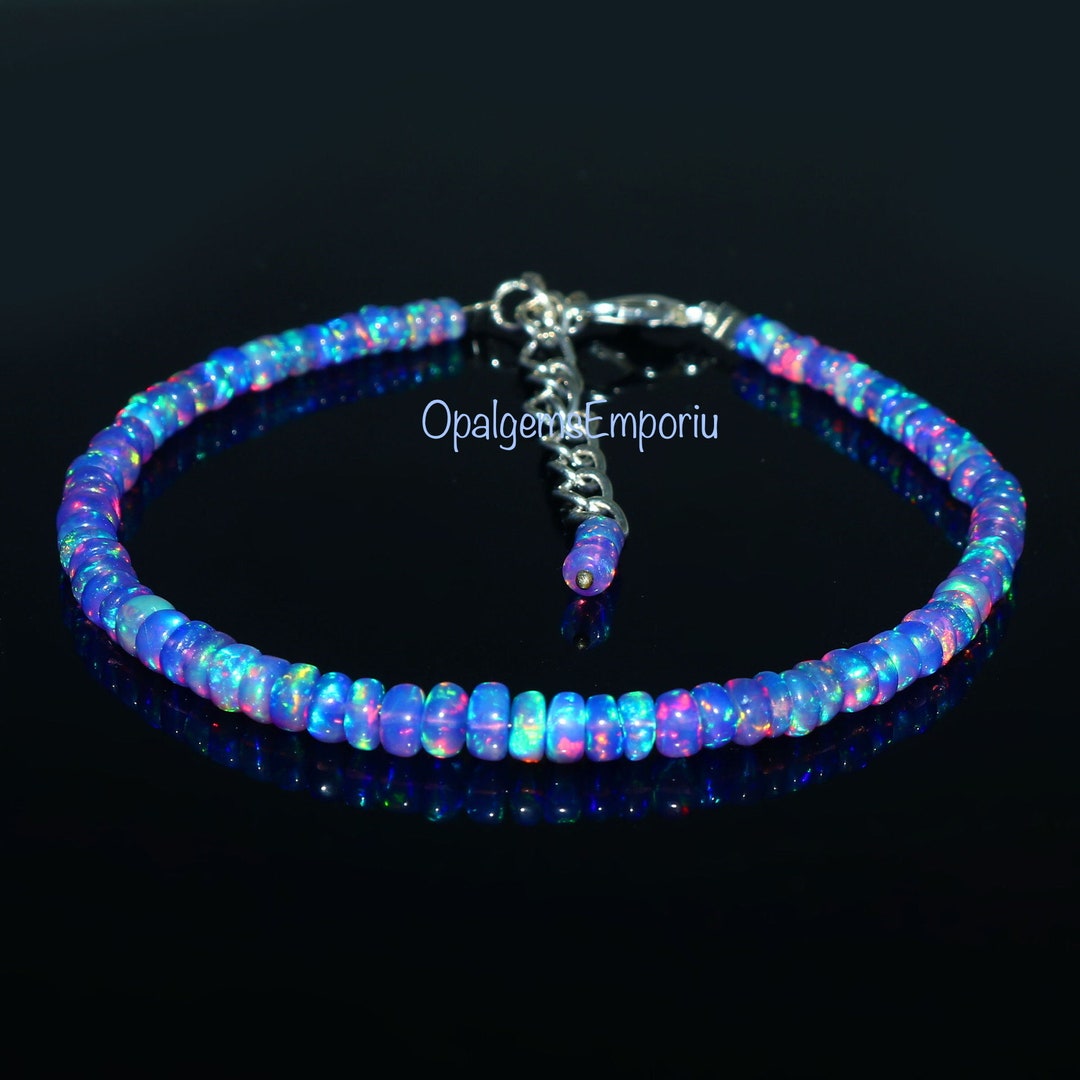 Natural Ethiopian Purple Fire Opal Smooth Rondelle Beads Bracelet 7 ...