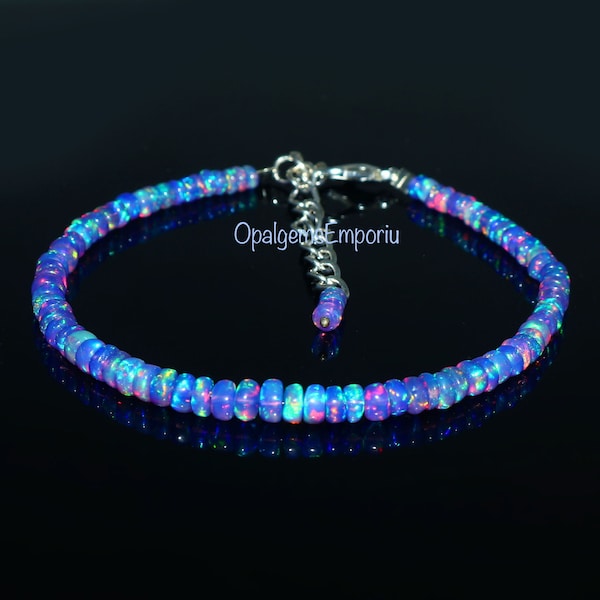 Pulseira de Opala de Fogo Roxa Natural da Etiópia com Contas Lisas em Formato de Rondelle, 18 cm (7 polegadas), Pulseira de Opala de Fogo, Pulseira de Contas de Opala, Pulseira de Opala Lavanda