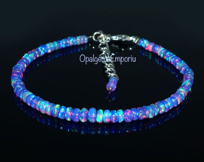 Natural Ethiopian Purple Fire Opal Smooth Rondelle Beads Bracelet 7 ...
