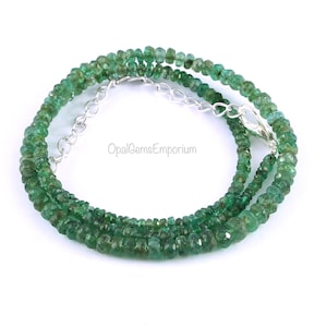 Natural Zambian Emerald Beaded Necklace, Emerald Beads Necklace, Emerald Gemstone, Emerald Rondelle Faceted bead Necklace, Gifted Jewelry