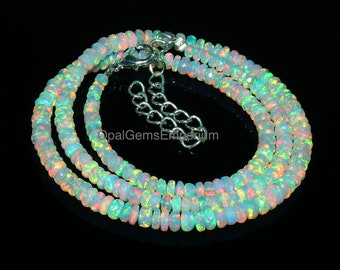 AAA++ Ethiopian Fire Opal Necklace, Flashy Opal Beads Necklace, Fire Opal, Opal Beads Necklace 18 Inches Strand, Opal Jewelry, Opal Necklace