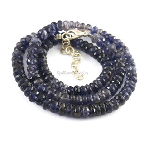 Natural Blue Iolite  Faceted Gemstone Rondelle Beads Necklace 16 Inches, Iolite Beads Gemstone Necklace, Handmade Jewelry, Gifted Jewelry
