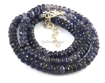 Natürliche Blaue Iolith Facettierte Edelstein Rondelle Perlen-Halskette 16 Zoll, Iolith Perlen Edelstein-Halskette, handgemachter Schmuck, begabter Schmuck